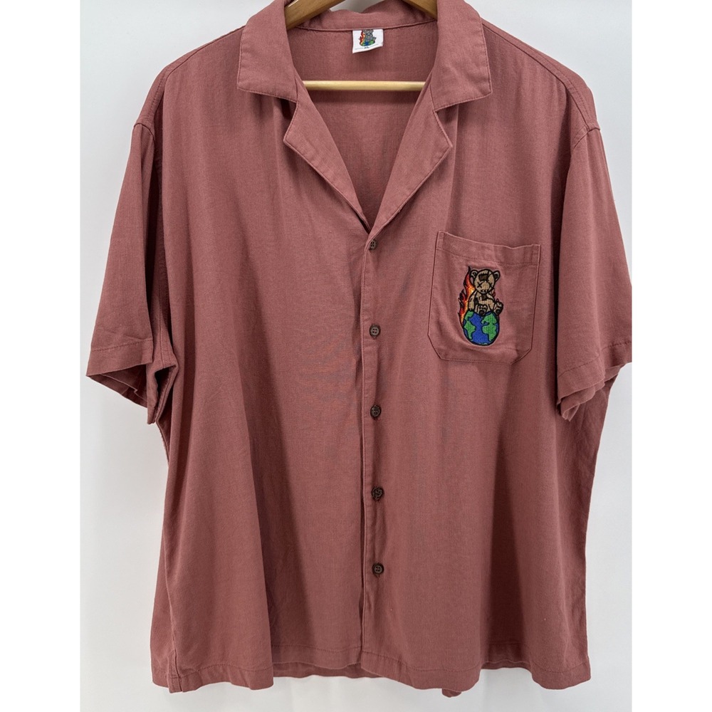 Men's Linen Blend Shirt Embroidered‎ Pocket Salmon Color Size XL